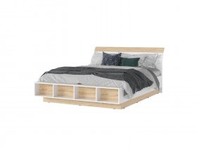 Кровать двуспальная 1,6м с ортоп. осн. КР-02 Санса (дуб сонома/белый) в Чумаково - chumakovo.mebel-nsk.ru | фото