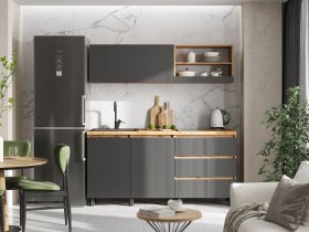 Кухонный гарнитур 1,7м Хелен  (дуб крафт золотой/графит) в Чумаково - chumakovo.mebel-nsk.ru | фото