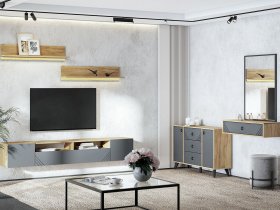 Модульная гостиная Байкал (дуб крафт золотой/графит) в Чумаково - chumakovo.mebel-nsk.ru | фото