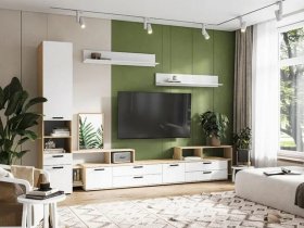Модульная стенка Санса (дуб сонома/белый) в Чумаково - chumakovo.mebel-nsk.ru | фото