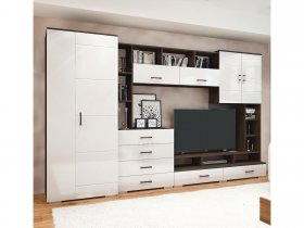 Стенка Коста МДФ (дуб венге/белый глянец) в Чумаково - chumakovo.mebel-nsk.ru | фото