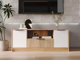 Тумба под ТВ  ТМ-001 Ивис (дуб крафт золотой/белый) в Чумаково - chumakovo.mebel-nsk.ru | фото